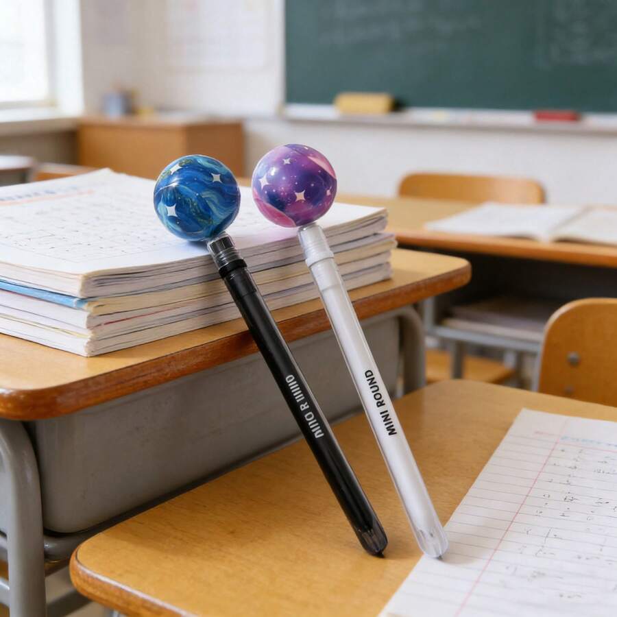 2支旋转星球笔，漂浮笔，长笔帽中性笔，学生减压、考试写作、学习用品、办公文具 - 筆 - 查看 1