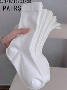 1/3/5/10/20 Pairs Women's Solid Color Wide Opening Comfortable Minimalist Style Postpartum Socks Moisture-Wicking Breathable Mid-Calf Socks - White - View 8