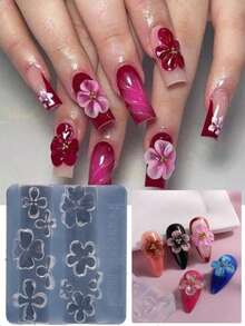 2件装百合花压纹美甲模具，莲花花瓣图案设计，DIY美甲印花工具，美甲用品，美甲工具，美甲工具，返校季，美甲，美甲工具（适用于美甲贴纸） - 白色 - 查看 2