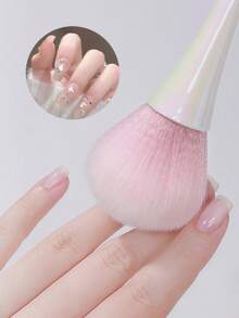 1pc Waist-Shaped Nail Powder Brush, Holographic Aurora Color, Long Handle Blush Brush For Loose Powder, Peach Nail Dust Brush, Extra Large Soft Fluffy Powder Blush Brush, All-In-One Makeup Brush Set, Suitable For Nails, Blush, Loose Powder, Makeup, Ideal Acrylic Nail Art Tool - Multicolor - View 4