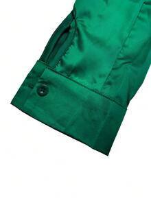 Áo sơ mi công sở tối giản phong cách Âu Mỹ WangXin, màu trơn, thiết kế cổ satin, tay dài, dáng ôm thanh lịch. - màu xanh lá - Xem 5