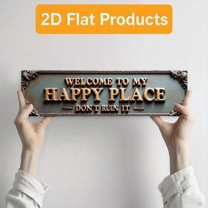 2DFLAT2D Flat, Welcome To My Happy Place Don't Ruin It" Sign - Farmhouse Decor Sign With Floral Design, Suitable For Home, Porch Or Yard, Indoor And Outdoor Use, Wall Art Decor (Suitable For 11 Holidays)