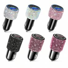 1pc Sparkling Rhinestone Car Charger, Fast Charging USB A/C Type Car Phone Charger, Diamond Adapter, Compatible With 3-In-1 Fast Charging For Car, Retractable Data Cable, Supports Phones, Dashcams, GPS And More, Handmade, Ideal Gift For Men And Women On Holidays/Birthdays - Multicolor - View 13
