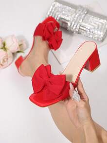 Women's Outdoor PU Leather Bowknot Patent High Heel Sandals, Party & Summer - Red - View 1