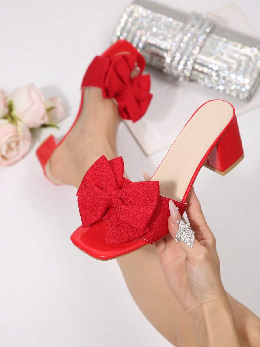 Women's Outdoor PU Leather Bowknot Patent High Heel Sandals, Party & Summer - Red - View 1