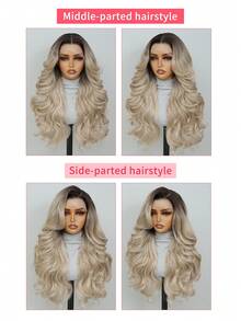 13x6 耐热合成波浪发际线蕾丝前假发，24 英寸黑色合成发，预先拔毛的自然发际线，高品质柔软假发，适合日常佩戴、角色扮演、圣诞节、新年、音乐节等场合。 - 彩色 - 查看 5