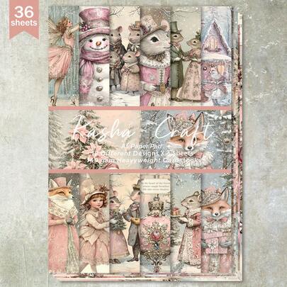 36 feuilles A5 de papier scrapbooking avec fond de château, renard et souris pour Noël et l'hiver. Convient pour les bullet journals, les collages, les cartes, les scrapbooks et les loisirs créatifs
