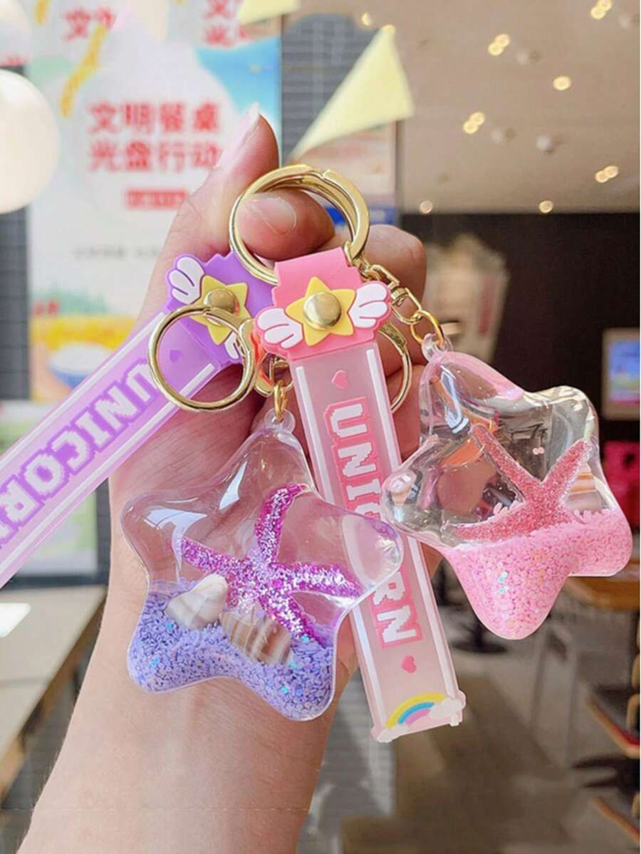 1pc Casual Flowing Sand Star & Seashell Creative Bag Charm, Couple Pendant, Small Gift, Car Accessory - Multicolor - View 1