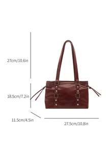 1 chiếc túi tote cỡ lớn kiểu cổ điển, túi đeo vai ngoại cỡ dành cho người đi làm, túi xách nữ màu đỏ rượu vang thời trang kiểu xe máy, chất liệu da PU phủ sáp dầu màu trơn, dây đeo trang trí, khóa kéo, màu đỏ tía, túi đeo vai nữ công sở ngoài trời, ba lô sinh viên, thích hợp cho chuyến đi ngắn ngày, kỳ nghỉ, quà tặng, ngày Valentine, quà lưu niệm, quà tặng cho bạn gái, quà sinh nhật, mua sắm, công tác, lựa chọn tốt nhất, phù hợp sử dụng hàng ngày. - Màu Đỏ Sâu - Xem 10