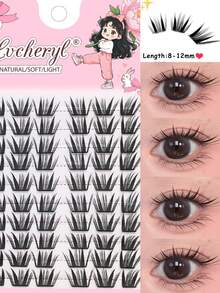 Lvcheryl 60 Clusters Ultra-Lightweight Lashes,Fox Individual Lashes Mixed Length, Natural Looking Cluster Lashes DIY Wispy False Eyelashes For Beginner - C - View 2