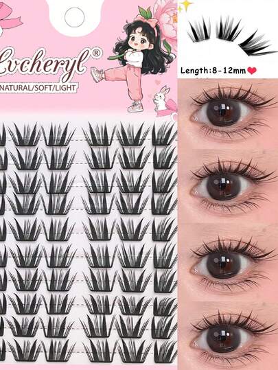 Lvcheryl 60 Clusters Ultra-Lightweight Lashes,Fox Individual Lashes Mixed Length, Natural Looking Cluster Lashes DIY Wispy False Eyelashes For Beginner