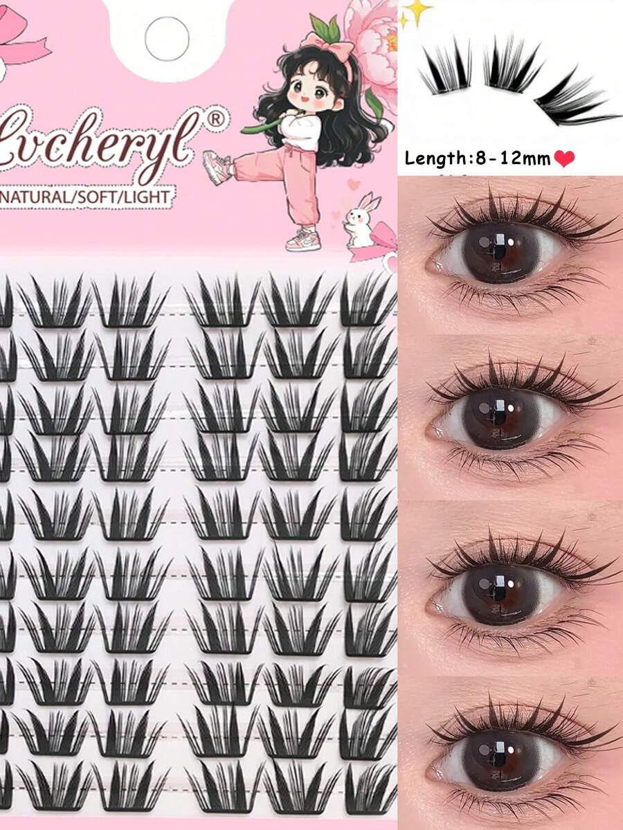 Lvcheryl 60 Clusters Ultra-Lightweight Lashes,Fox Individual Lashes Mixed Length, Natural Looking Cluster Lashes DIY Wispy False Eyelashes For Beginner