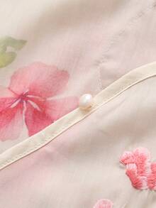 Gift For Mom, Floral Embroidered Blouse, Elegant Loose Short Sleeve Shirt Suitable For Spring Outings, Vacations And Family Gatherings Summer - Apricot Pink - View 7