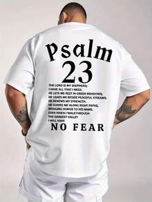 Men'S Psalm 23 Verse Print T-Shirt - Made Of 100% Polyester, Featuring A Regular Fit With A Round Neck And Short Sleeves, Suitable For Casual And Athletic Wear, Machine Washable. Inspirational Bible Verse Design, Casual Apparel, Bold Font Shirt - 白色 - 查看 6