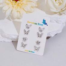 Bông tai hình bướm bằng thép không gỉ, kiểu dáng dễ thương và đơn giản lấy cảm hứng từ động vật, món quà thích hợp để đeo hàng ngày. - 2ZH010 - Xem 2