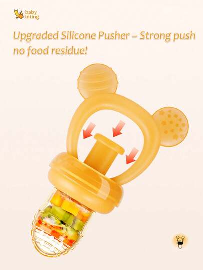 三合一婴儿辅食喂食器 – 符合人体工学的硅胶材质，可用于磨牙和抓握训练，宽口防溢设计，带刻度和防尘盖，可高温消毒