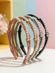 4pcs Girls' Headbands, Portable Foldable Pearl Headbands, Suitable For Daily Casual/Outdoor Travel, Facial Wash Headbands, Girls Hair Accessories - Multicolor - View 7