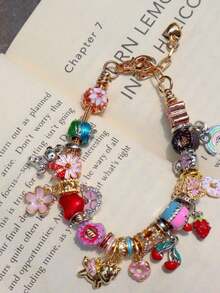 1pc Cute Summer Fruit Cake Floral Charm Bracelet, 3D, Cherry, Cake,, Hamburger, Strawberry Pendant, Adjustable Bead Bracelet, Lovely Friend - 金子 - 查看 4