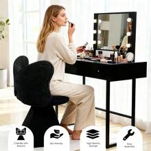 Vanity Chair With Butterfly Backrest, Swivel Accent Chair, Dining Chairs, Makeup Stool For Bedroom Care Trolley, Suitable For Living Room, Dining Room, Study And Leisure Areas - Black - View 5