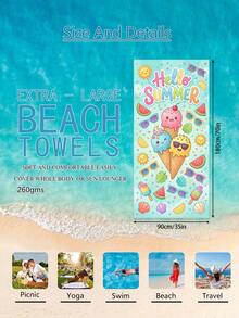 1 pieza Toalla de playa para niños con diseño de helado de dibujos animados, súper absorbente y de gran tamaño, adecuada para playa, piscina, viajes, camping, yoga, disponible en varios tamaños - Multicolor - Ver 12