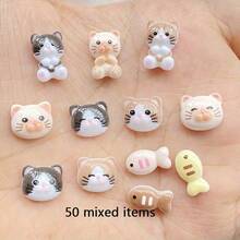20/50/100pcs Mixed Random Mini Cartoon Fish Craft Decor, Resin DIY Animal Cat Cute Jewelry Accessories - Cat - View 8