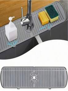 1 tấm chắn nước vòi bếp cải tiến kích thước 29,92/24,01 inch, thảm silicon lót vòi bếp, thảm thoát nước vòi, tấm chắn nước bắn tóe bằng silicon, tấm hứng nước nhỏ giọt bằng silicon, thích hợp cho nhà bếp và phòng tắm. - màu đen - Xem 5