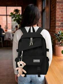 Shendy Vendy Backpack With Large Capacity, 5-Piece Set Fashionable Cool Youth Backpack Pencil Case Laptop School Student - MOD100 黑色 - 查看 2