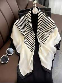 1 pièce Foulard carré de 90 cm à motif rayé décontracté, convenant pour le printemps et l'automne. Peut être utilisé comme foulard de tête, ceinture, accessoire de sac, ceinture décorative, coiffe et autres foulards mode polyvalents pour femmes - Noir et Blanc - Voir 1