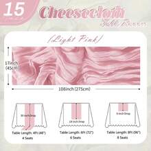 1 pieza Camino de mesa de gasa color rosa claro, estilo romántico campestre, tela gasa transparente, adecuado para decoración de mesa de boda, baby shower - Rosa - Ver 2