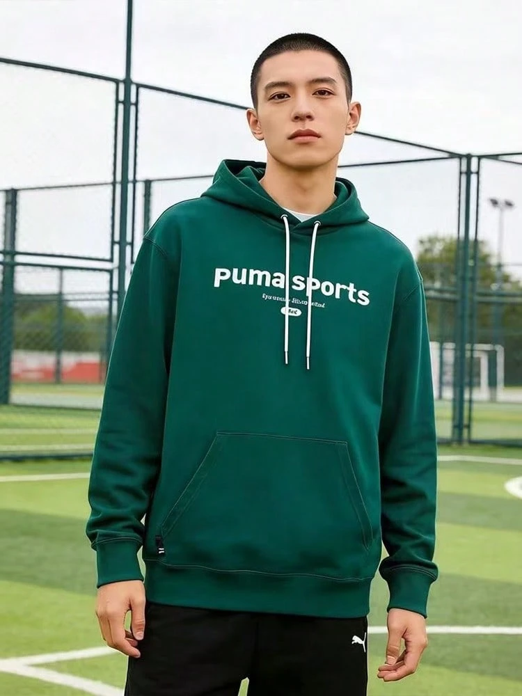 Áo nỉ có mũ in chữ PUMA dành cho nam, màu xanh lá cây. - màu xanh lá - Xem 1