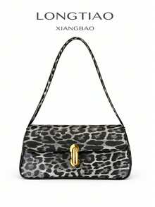 Women's Shoulder Bag, Retro Leopard Print Baguette Bag, Niche Design Underarm Bag, Elegant Commuter Handbag - Black - View 1