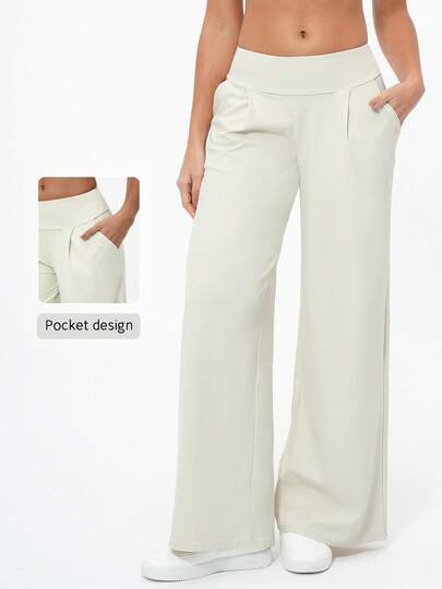 TimeOff 1件装 女士宽松版型 收腰阔腿 带口袋 运动裤