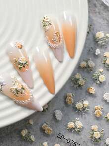 1 Sheet 5D Embossed Rose Nail Stickers - Yellow White Floral Decals For DIY Manicure - Multicolor - View 4