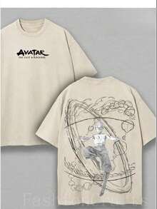 Winter Clothes For Women Graphic Tees Men  Retro Vintage Limited Aang - The Last Air Nomad - The  Anime Double Printed Washed Tee Unisex Oversize Anime Manga Acid Washed Lightweight Cotton T-Shirt, Gift For Anime Fan, Anime Lover Men Clothes Halloween - 卡其色 - 查看 11