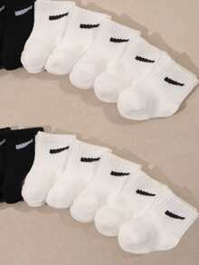10/20 Pairs Baby/Toddler Solid Color Candy-Colored Casual Mid-Calf Socks, Spring/Summer - Black and White - View 4