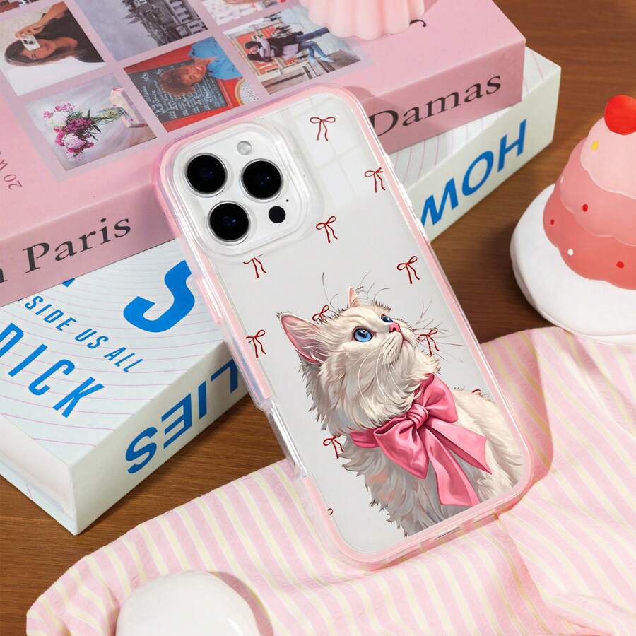 Cat 1pc Anti-Yellowing Cover | Minimalist Girly Aesthetic | Phone Case Compatible With IPhone17/17Air/17PRO/17PROMAX/16/7/8/11/12/13/14/15/X/XR/Xs/Plus/Pro/Pro Max/SE2 - Multicolor - View 1