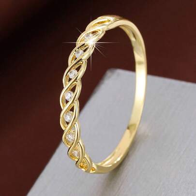 1pc Personalized Hemp Rope Knot Shaped Design Cubic Zirconia Women Ring