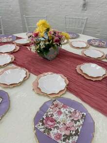60个白色、粉色和紫色派对餐盘 - 加厚一次性纸盘 - 白色、粉色和紫色，带金色边缘，包括20个白色甜点盘、20个粉色午餐盘和20个紫色晚餐盘，适合茶会、婚礼、复活节和其他场合。 - White Pink Purple - 查看 7