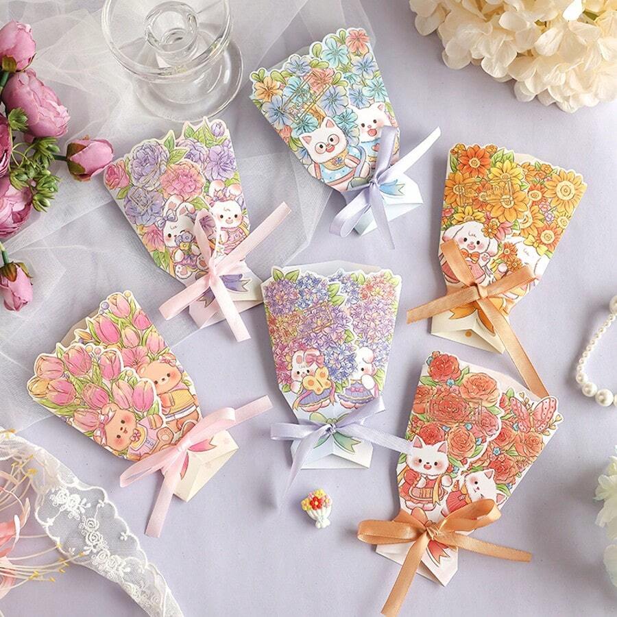 OBOVAY 3D立体花束蝴蝶结烫金贺卡,适用于生日、婚礼、排灯节、订婚、情人节等各种场合。祝福、感谢留言卡 - 多款 - 查看 1