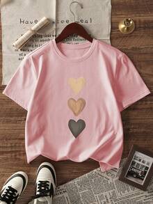 3 pièces/set T-shirts à manches courtes et col rond décontractés pour femmes - motif imprimé, tissu doux et confortable, lavable en machine, hauts d'été - Multicolore - Voir 6