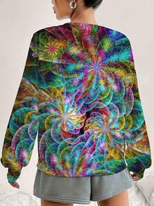 Plus Size Women's 3D Multicolor Mandala Flower Print Sweatshirt - Soft Crewneck Pullover Sweater With Turquoise/Purple/Pink/Green/Blue/Yellow/Orange Hues, Casual All-Season Wear, Washable Cozy Sweater Gifting - 彩色 - 查看 2