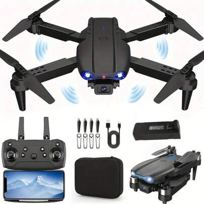 Portable Foldable 8K E88 Drone, Dual Camera FPV RC Quadcopter, 3 Speed Modes, One Key Operation, Intelligent Hover, Mobile Control, Pocket Drone With Carry Case For Travel, Camping, Outdoor Adventure