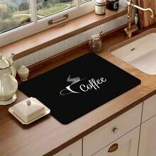 1pc Butterfly & Tea Smoke Pattern Multi-Purpose Absorbent Mat, Polyester Tabletop Protective Pad, Suitable For Kitchen, Dining Table Decor, Dish Drying, Washing Machine, Coffee Maker, Bathroom Vanity, Kitchen Accessories, Party Supplies - Minimalist Black and White Coffee Cup - View 6