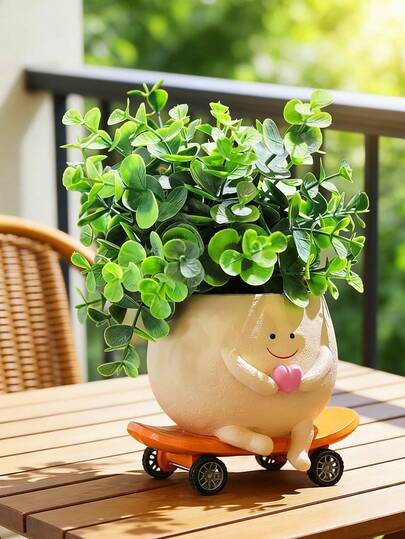 1 Chậu trồng cây hình ván trượt mặt cười dễ thương, chậu hoa bằng nhựa sáng tạo, chậu trồng cây mọng nước, vật trang trí độc đáo cho bàn làm việc tại nhà, văn phòng, bệ cửa sổ, ban công.
