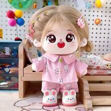 20cm Doll Clothes Set, Including 2pcs Outfit - Shirt And Pants, Cartoon Print Style, Cute Clothing Set, Doll Dress Up, Adorable, Plush Doll Costume, Party Favors, Birthday Gift (Doll And Shoes Not Included) - Multicolor - View 3