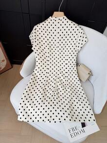 GMFP Women's Casual Elegant Fashion Bodycon Vacation Beach Knotted Collar Polka Dot Print Dress, Mother's Day White Summer - White - View 7