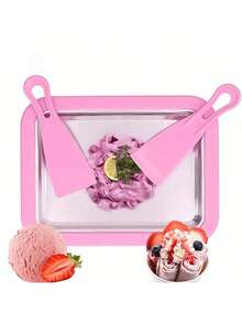 1 pieza Máquina para hacer rollos de helado con 2 espátulas, bandeja multifuncional para freír alimentos fríos y dulces para hacer rollos de helado, yogur helado, paletas y helado - Multicolor - Ver 8