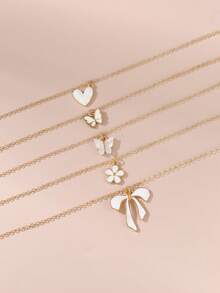 5pcs/Set Girls & Teens Butterfly, Flower, Heart Necklace Set, Suitable For Daily Decoration - White - View 5