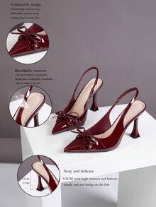Women's High Heel Pointed Toe Fashion Bow Tie Backstrap Open Heel Pumps - Burgundy - View 4