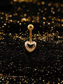 不锈钢心形肚脐环，适合女性日常佩戴 - 金黃色 - 查看 1